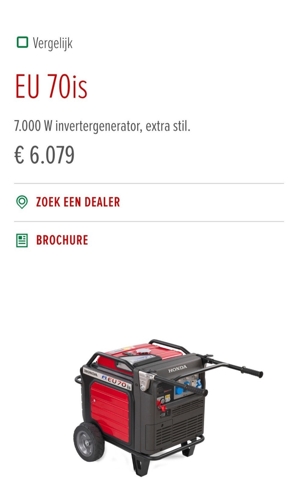 Nieuwe Honda aggregaat- generator EU70is inverter, Bricolage & Construction, Générateurs, Enlèvement