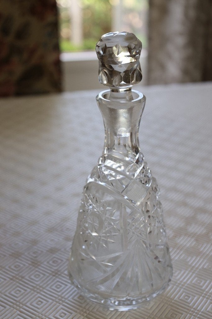 vintage karaf in geslepen glas met stop, Ophalen of Verzenden