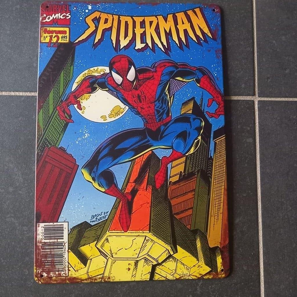 Retro Metalen Bord Spiderman, Huis en Inrichting, Metaal, 30 cm, Verzenden, 20 cm