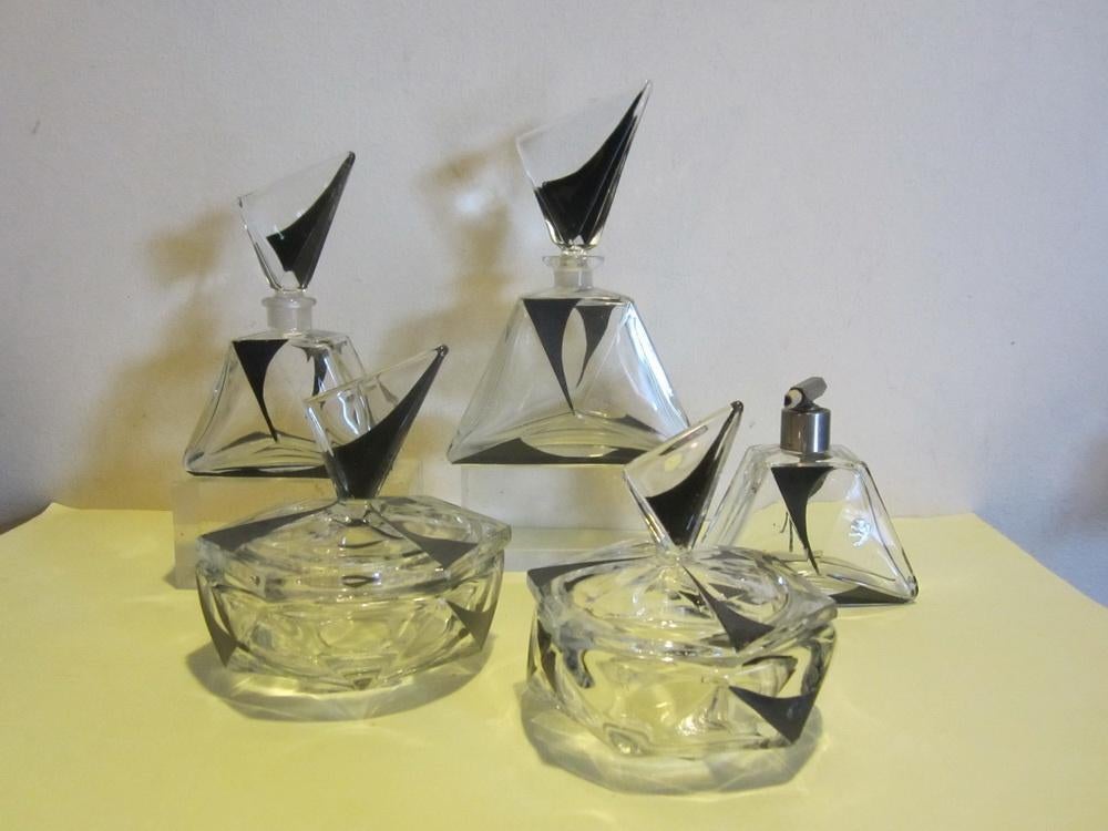 Ensemble de toilette géométrique art déco ancien,, Envoi