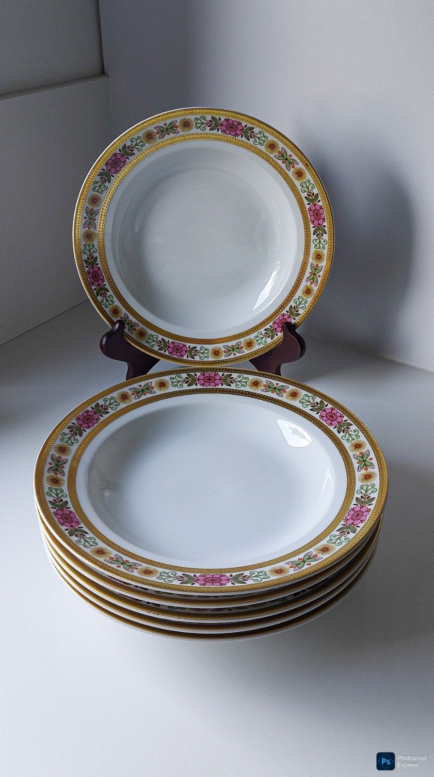 Mitterteich – Set van 6 vintage diepe borden met goudbeleg e, Antiek en Kunst, Ophalen of Verzenden