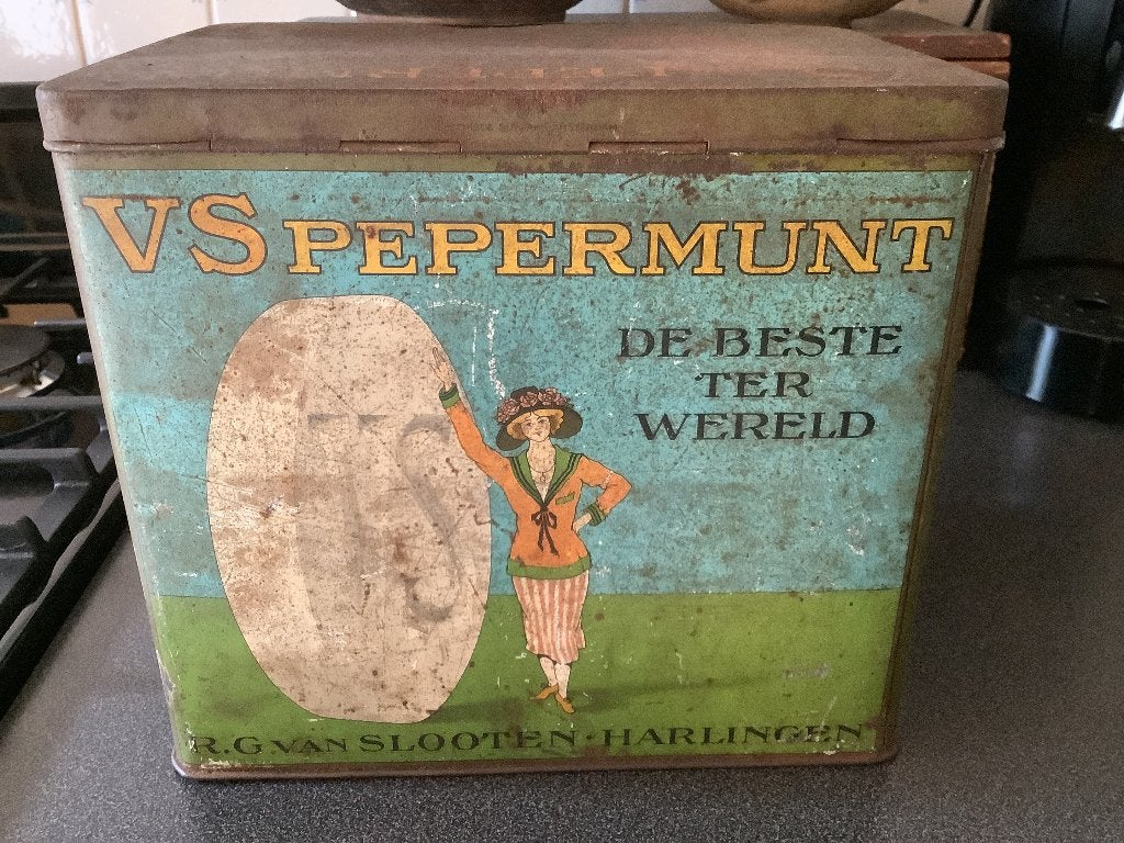 Oude blikken doos Peppermunt, Antiek en Kunst, Ophalen of Verzenden
