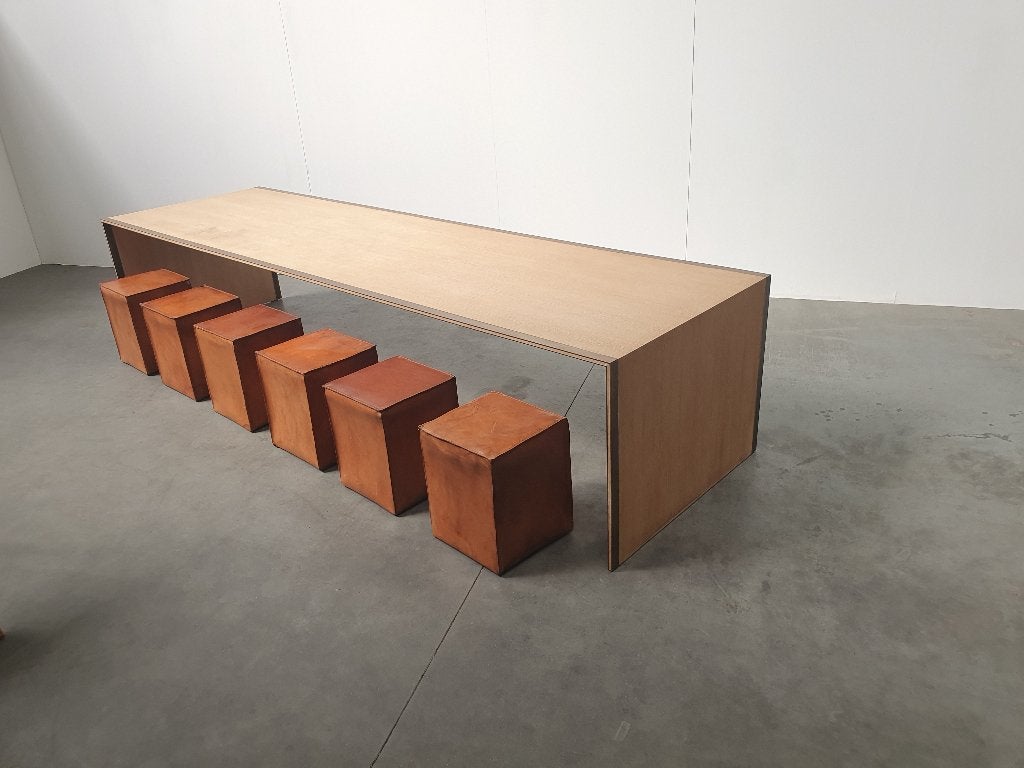 Table de conférence XL design vintage en chêne et laiton, Enlèvement, Table, Massif