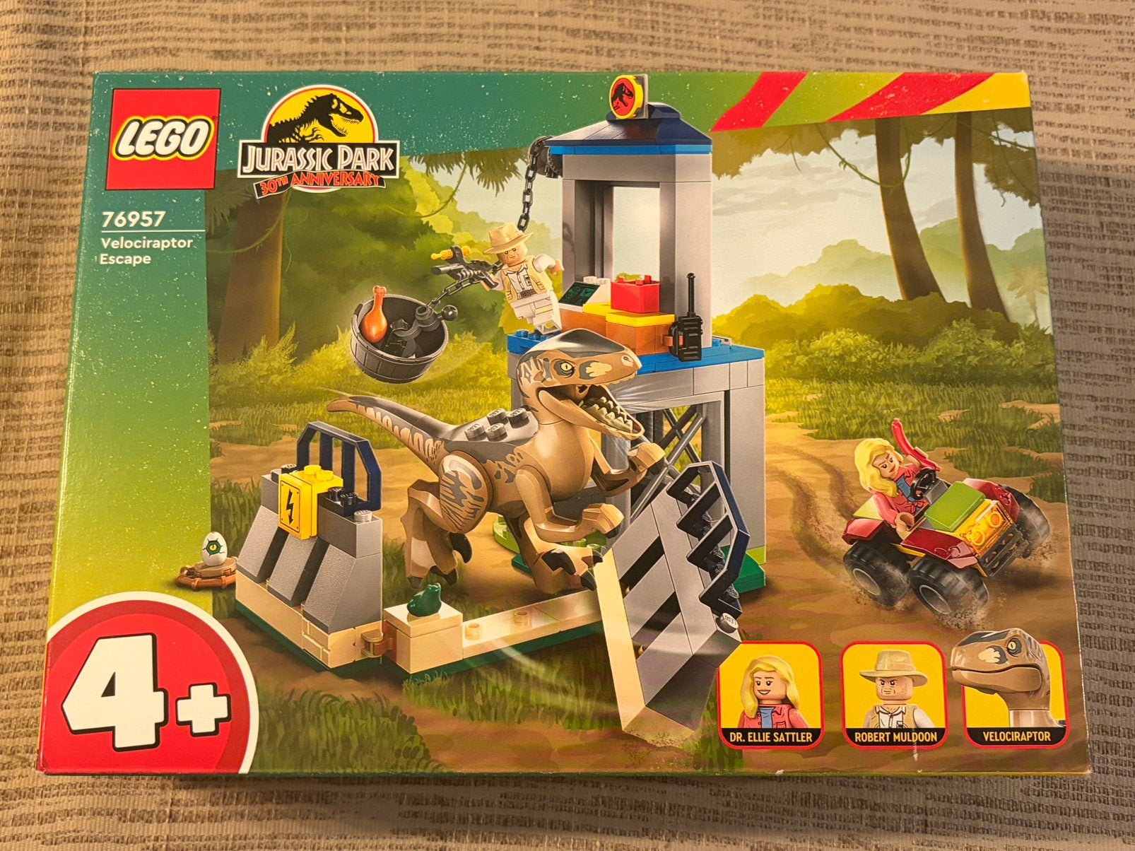 LEGO - Jurassic Park - 76957 - Velociraptor ontsnapping, Lego, Ensemble complet, Comme neuf, Instructions incluses