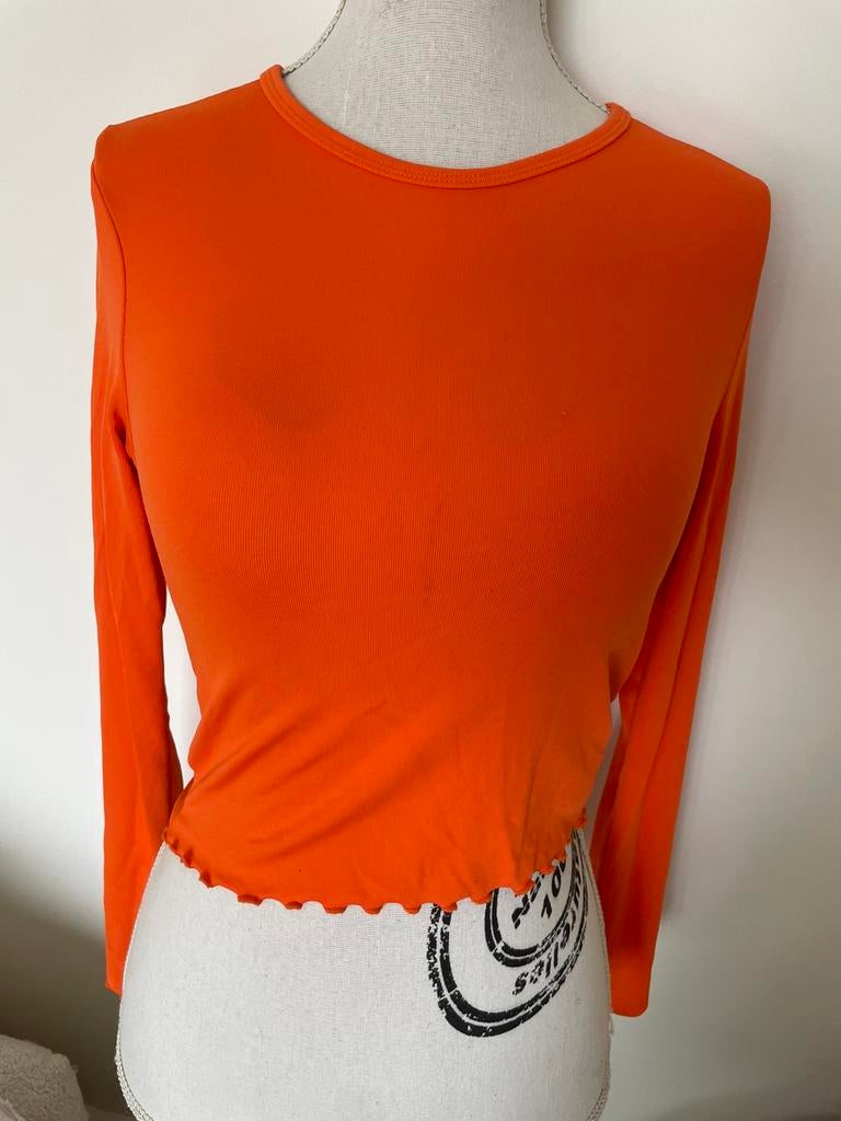 T-shirt met lange mouwen met open rug bershka S-36, Oranje, Ophalen of Verzenden, Zo goed als nieuw, Lange mouw