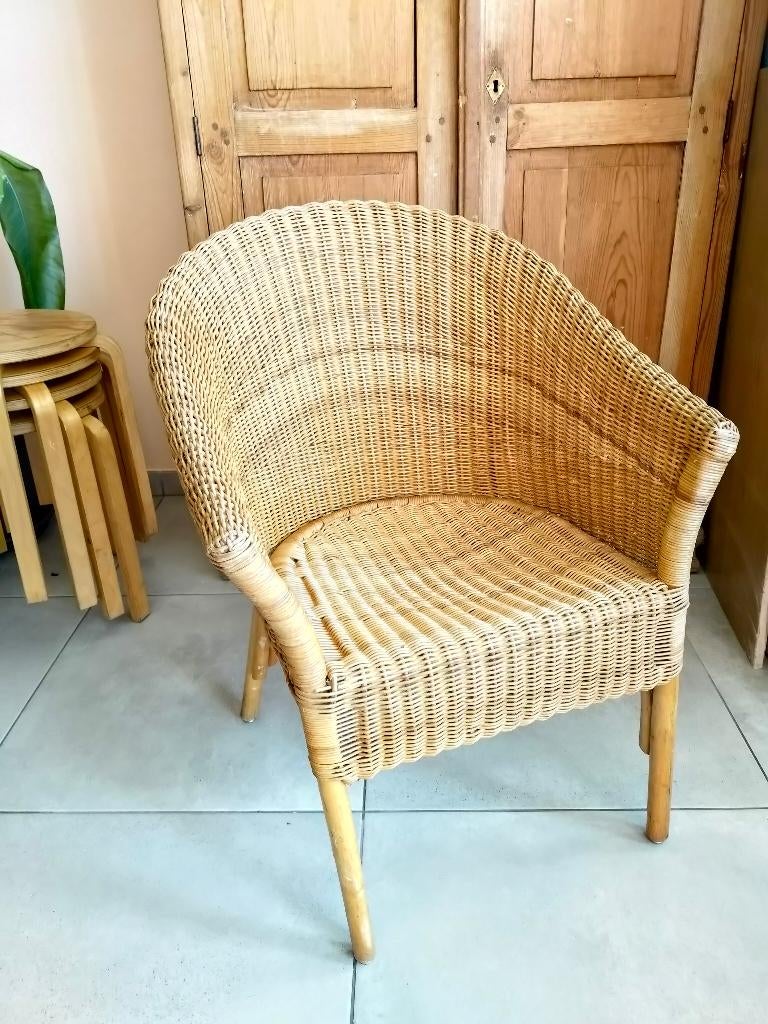 Rieten zetel, Huis en Inrichting, Stoelen, Ophalen, Gebruikt, Bruin, Vintage/ retro