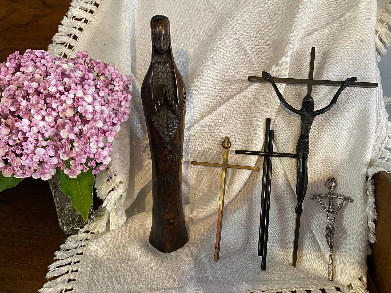Prachtige set vintage religieuze kunst–Maria & kruisbeelden, Enlèvement, Comme neuf, Image, Christianisme | Catholique