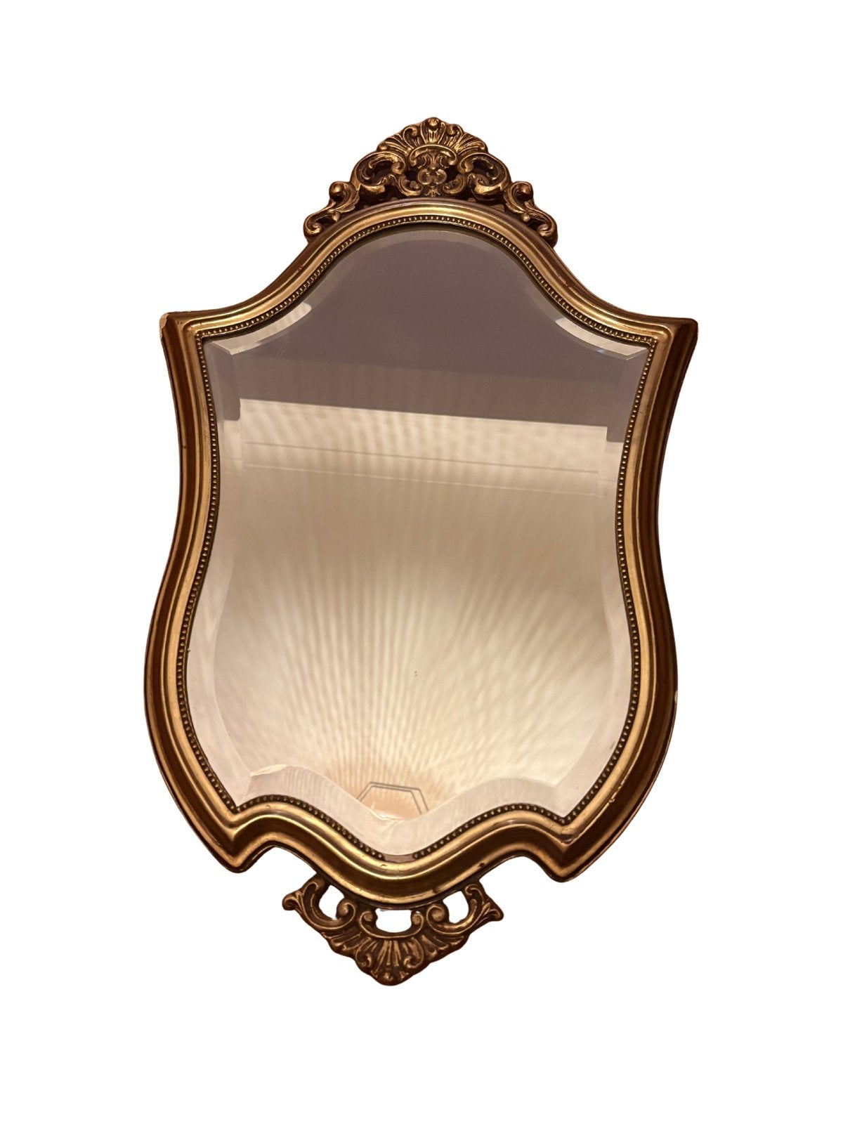 vintage gouden kuifspiegel in barok mid-century stijl, Antiek en Kunst, Ophalen of Verzenden, Overige vormen, 50 tot 100 cm, Minder dan 100 cm