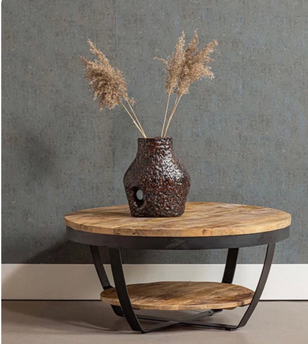 Table basse ronde 90cm bois massif manguier, Maison & Meubles, Enlèvement, Comme neuf