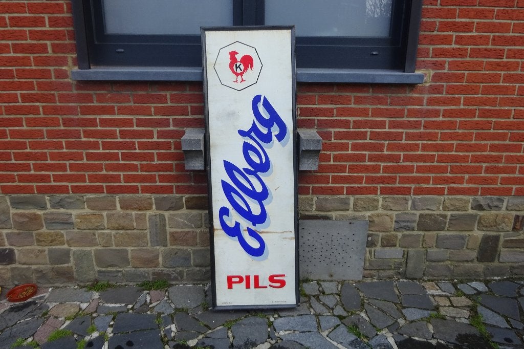 Elberg pils 1956 plaque émaillée originale, Enlèvement, Utilisé, Panneau publicitaire