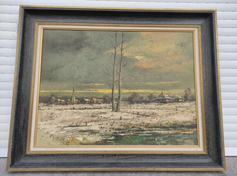 huile sur toile paysage signe theunissen, Enlèvement, Paysage, Toile