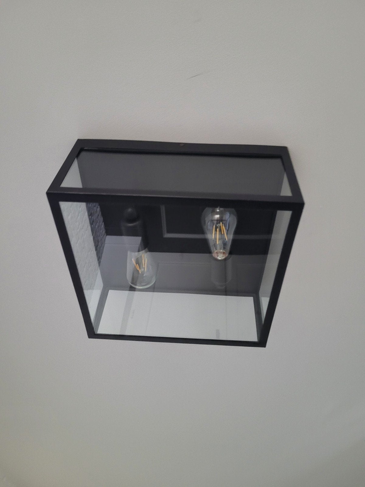Plafond lamp metalen zwarte frame met glas ., Ophalen, Glas