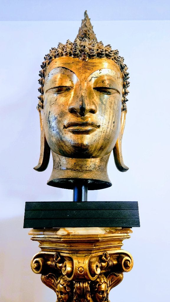 Authentiek Thaise Boeddha in Brons met sokkel, Antiquités & Art, Art | Objets design, Or, Objet, Enlèvement, Autres matériaux