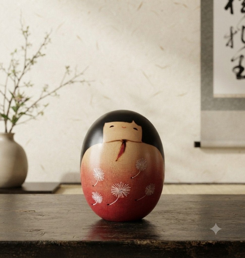 Mignon (probablement) Usaburo Tampopo (pissenlits) Kokeshi, Fait main, Japon, Bois, Poupée