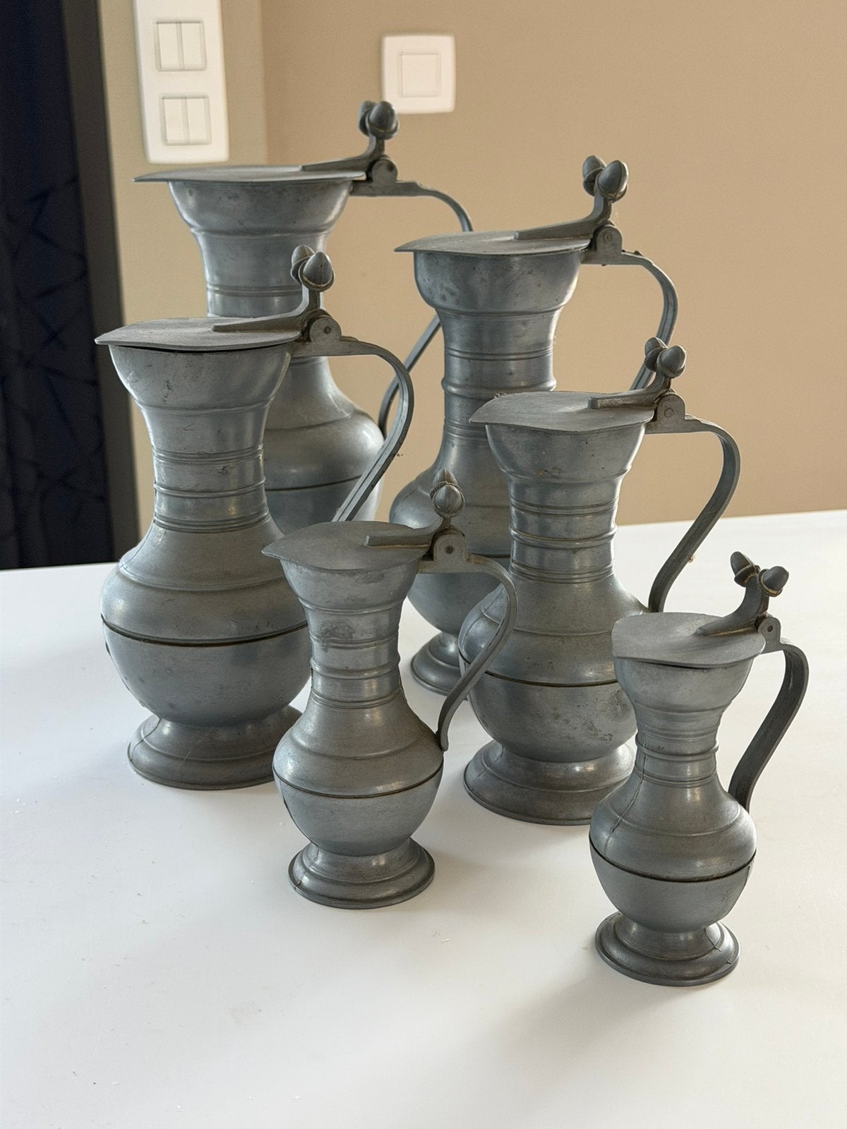 6 tinnen kannen, Antiek en Kunst, Antiek | Tin, Ophalen of Verzenden