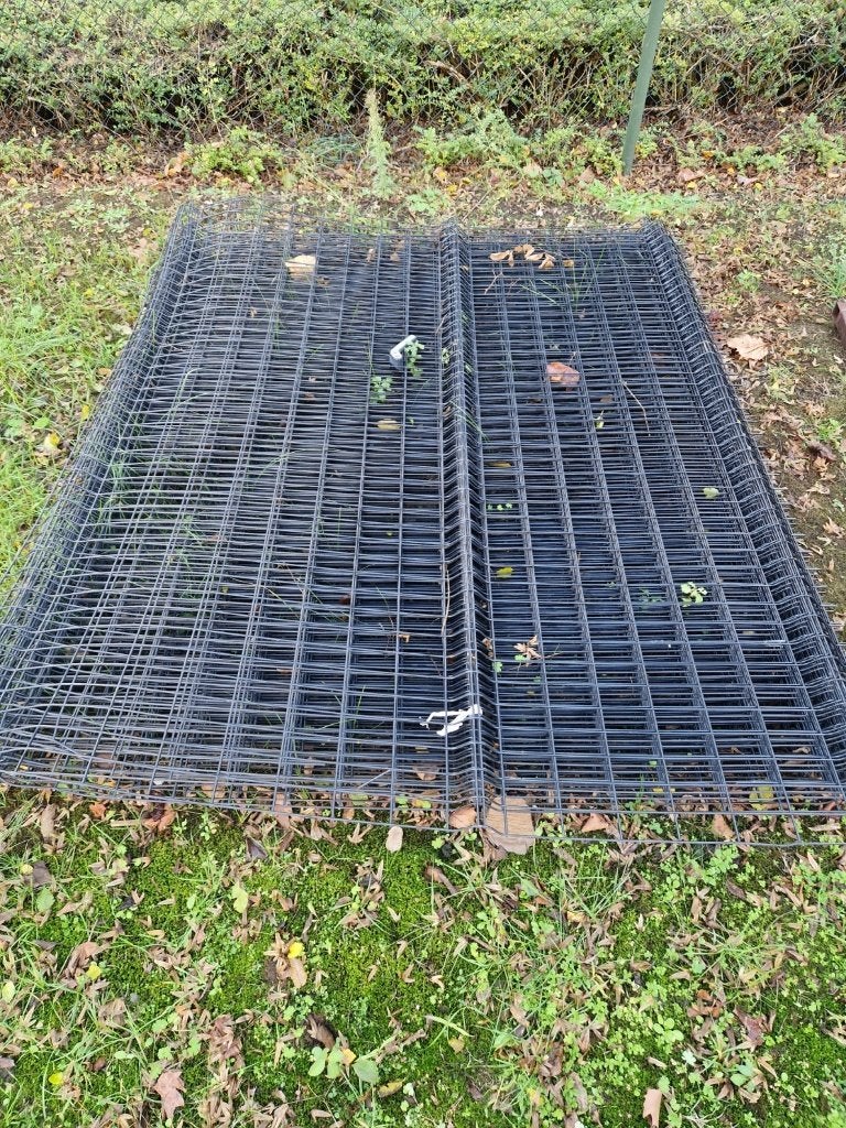 Complete metalen afsluiting 24 meter en palen – gebruikt, Clôture en treillis métallique, Enlèvement, Avec portail, Utilisé