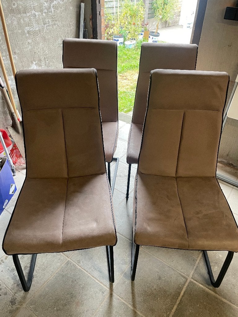 Set van 4 eetkamerstoelen – bruin/beige – metalen frame, Ophalen, Gebruikt, Bruin, Vier