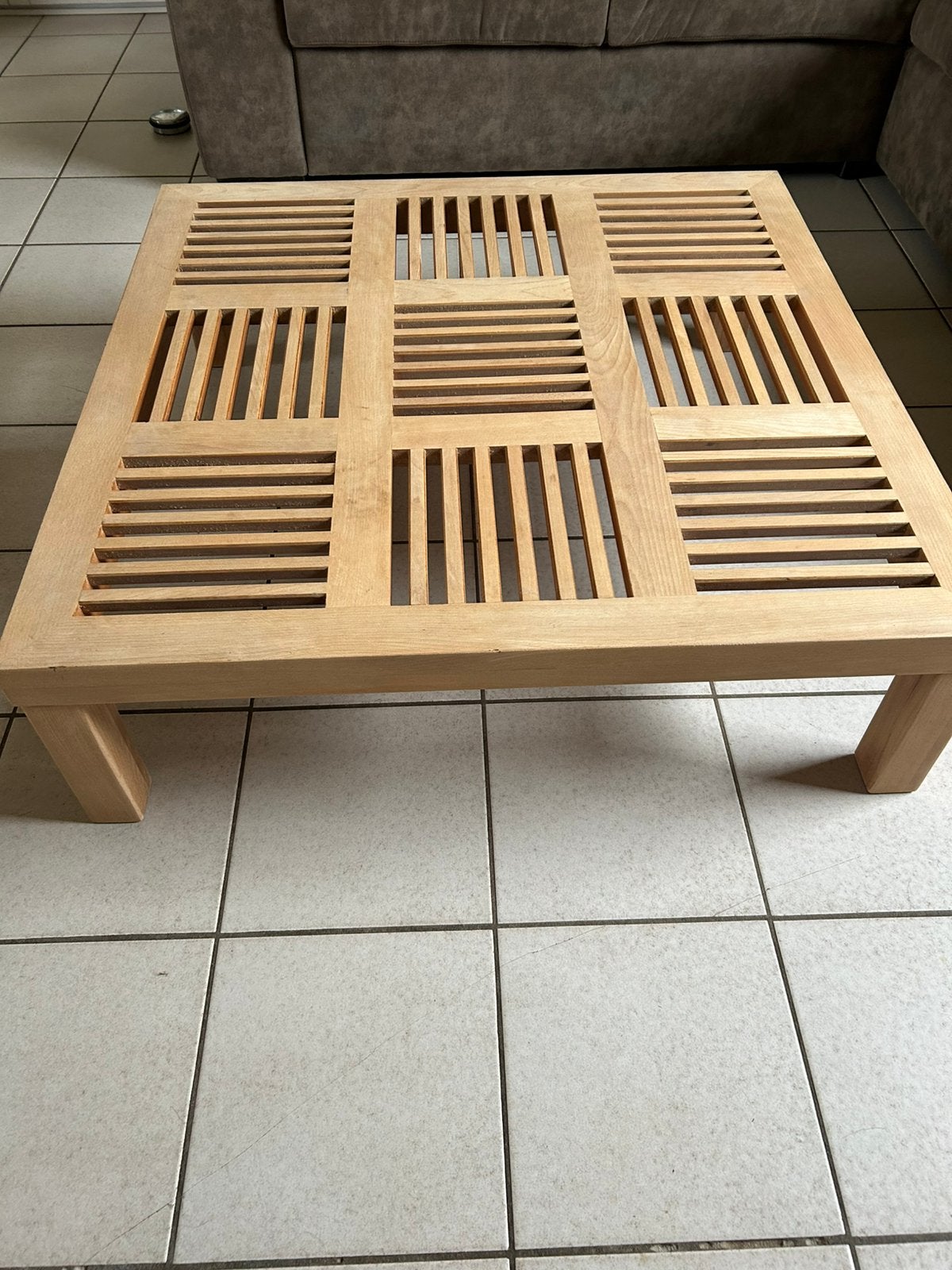 Table de salon, 1 m x1 m h 30 cm hêtre, Ophalen, 50 tot 100 cm, Vierkant, 50 tot 100 cm
