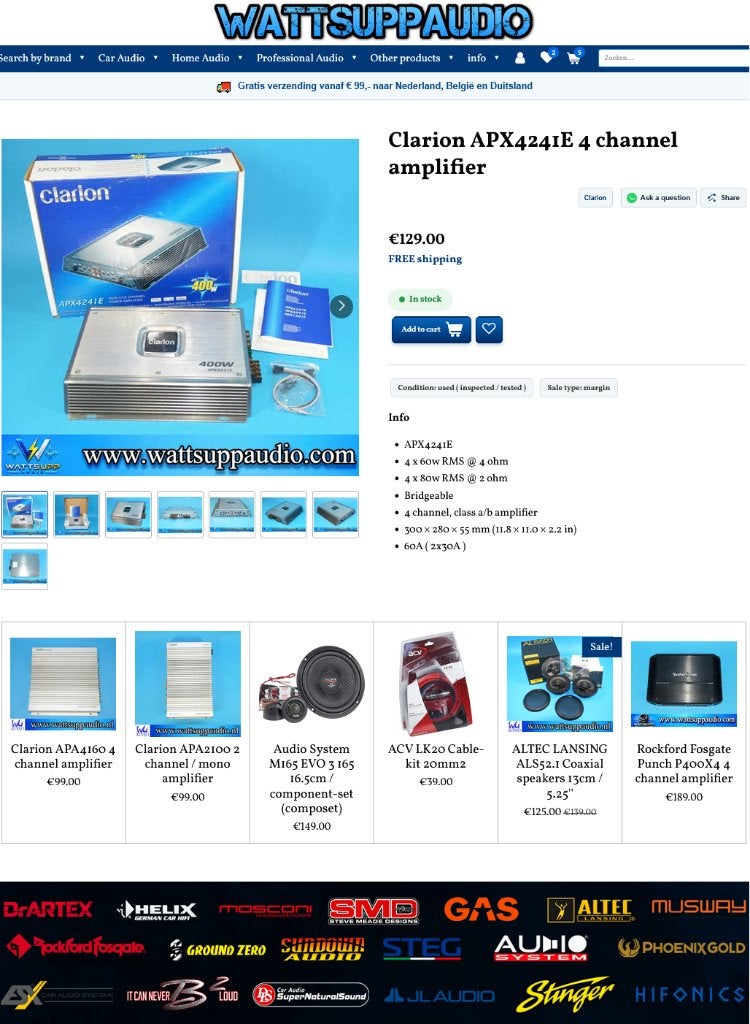Clarion APX4241E 4 kanaals versterker, Auto diversen, Ophalen of Verzenden, Gebruikt