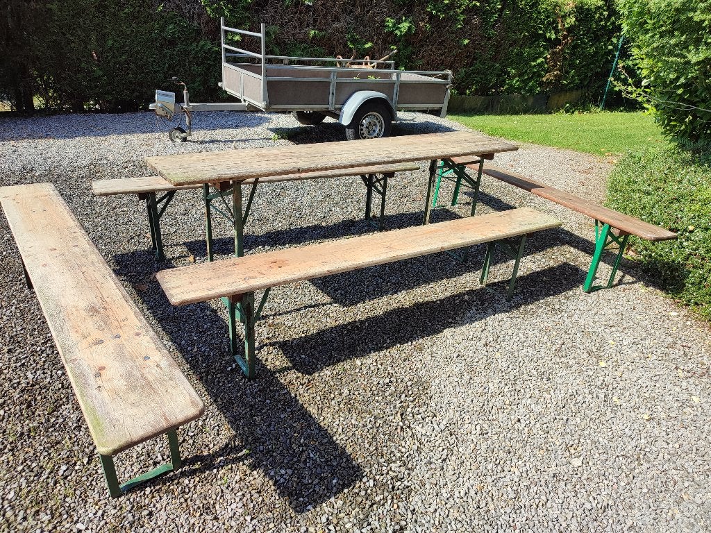 Ensemble table + 4 bancs bois, Enlèvement, Utilisé, Bois