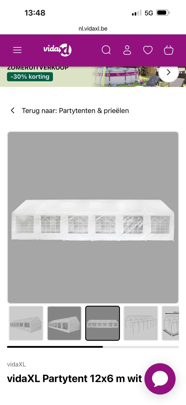 Witte partytent, Enlèvement, Tente de réception