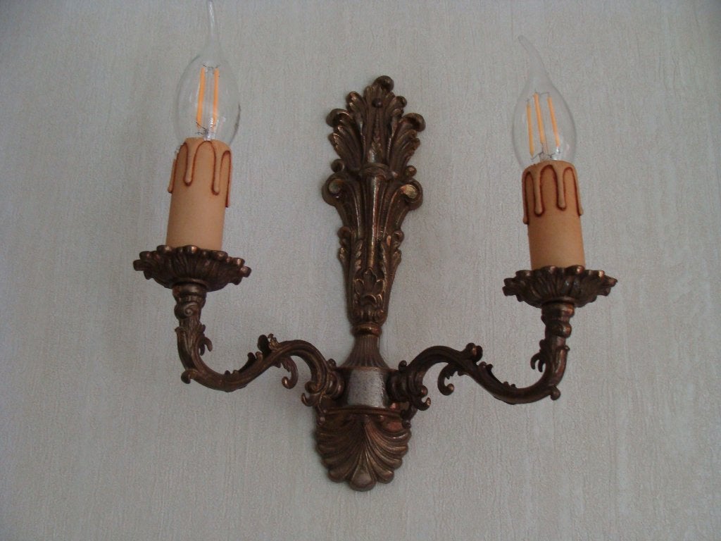 applique cuivre bronze 2 lampes, vintage années +-1950, Antiquités & Art, Enlèvement ou Envoi, Bronze