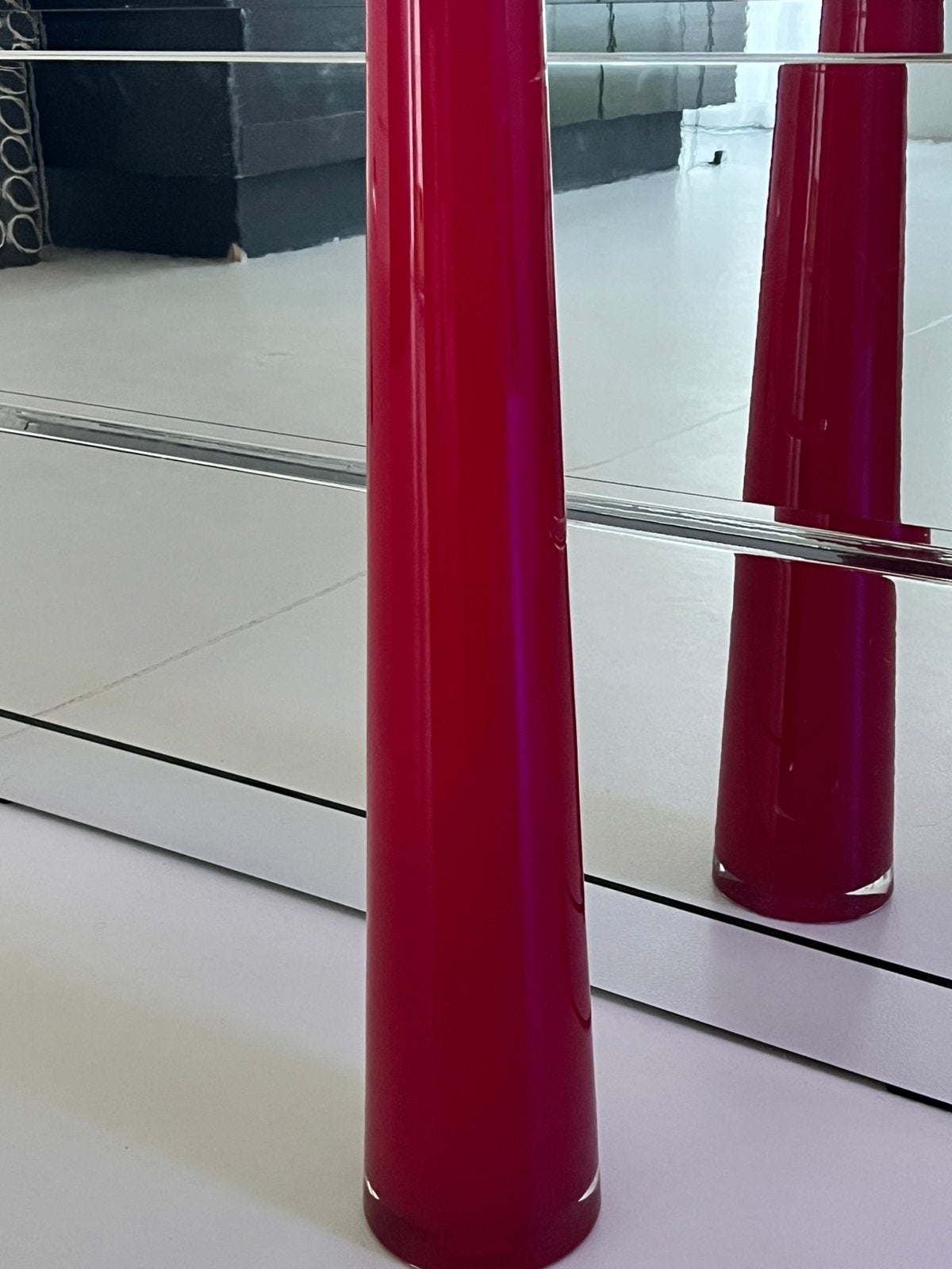 Set van 2 hoge rode glazen vazen – 60 cm, Ophalen, Zo goed als nieuw, Rood, Glas