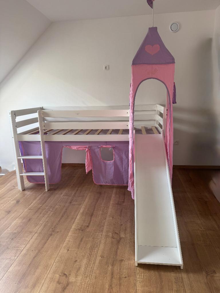Lit mezzanine - Tour princesse avec tobogan, Lit mezzanine ou Lit superposé, 85 à 100 cm, Enlèvement, 180 cm ou plus