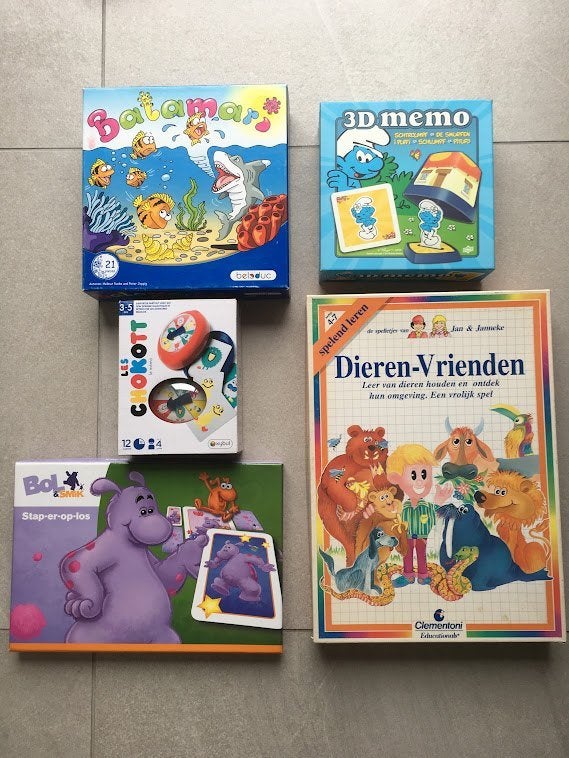 Pakket educatieve spelletjes, o.a. Balmari, Chocott..., Enlèvement ou Envoi, Bricolage