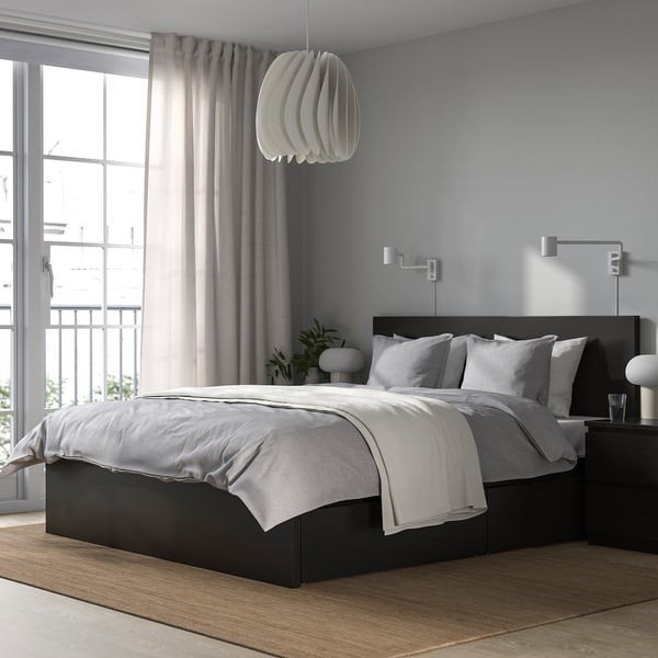 IKEA MALM Zwartbruin Bed – 160x200 cm incl Lattenbodems, Ophalen, Zwart, Tweepersoons, Zo goed als nieuw