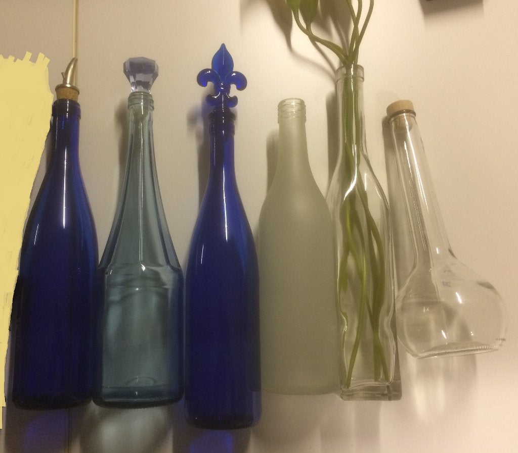 Lot de flacons de décoration, Verre, Campagnard, Bleu, Enlèvement