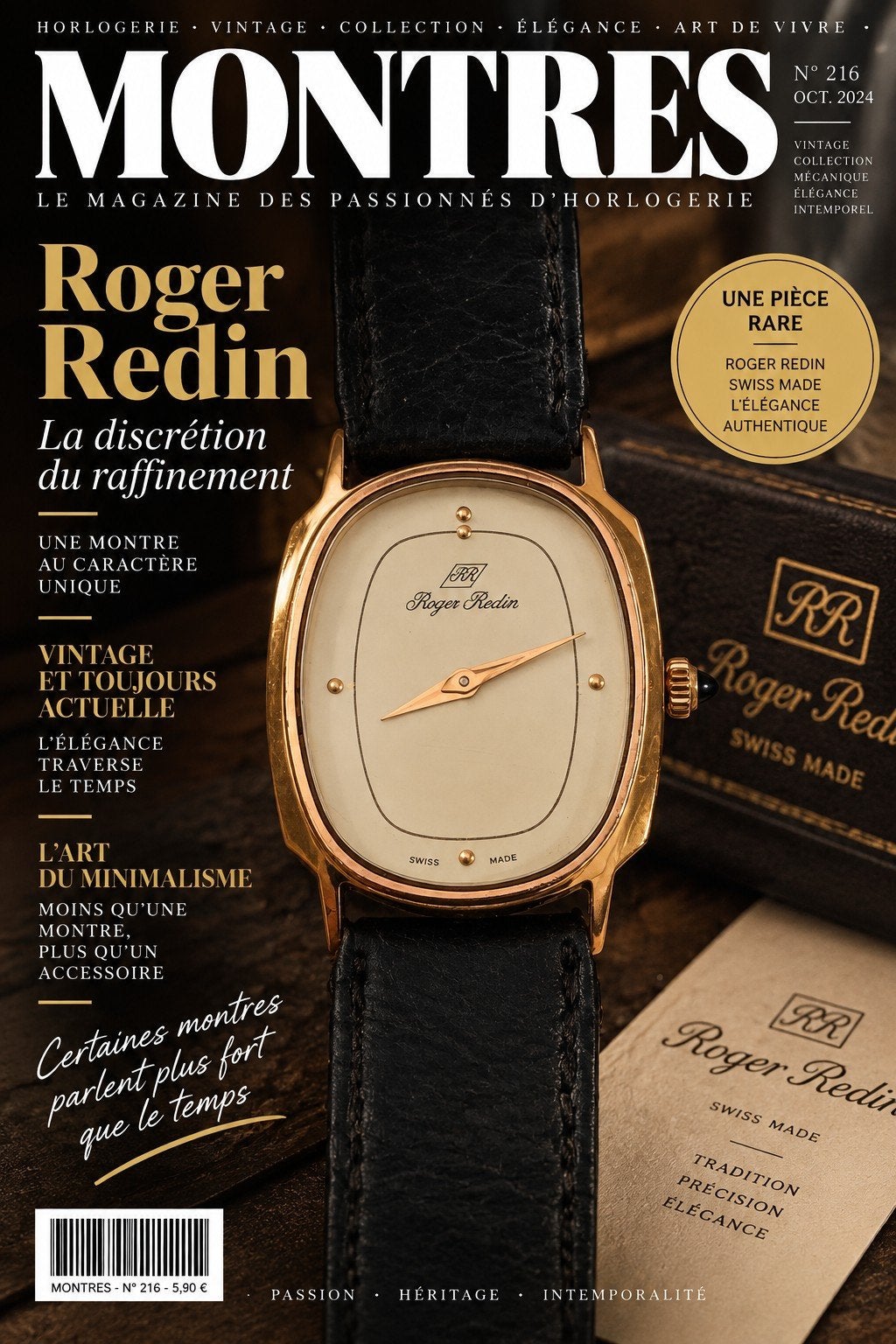 Montre Roger Rodin Vintage Swiss Made NOS – Or 20 Microns, Enlèvement ou Envoi, Acier, Montre-bracelet, Cuir