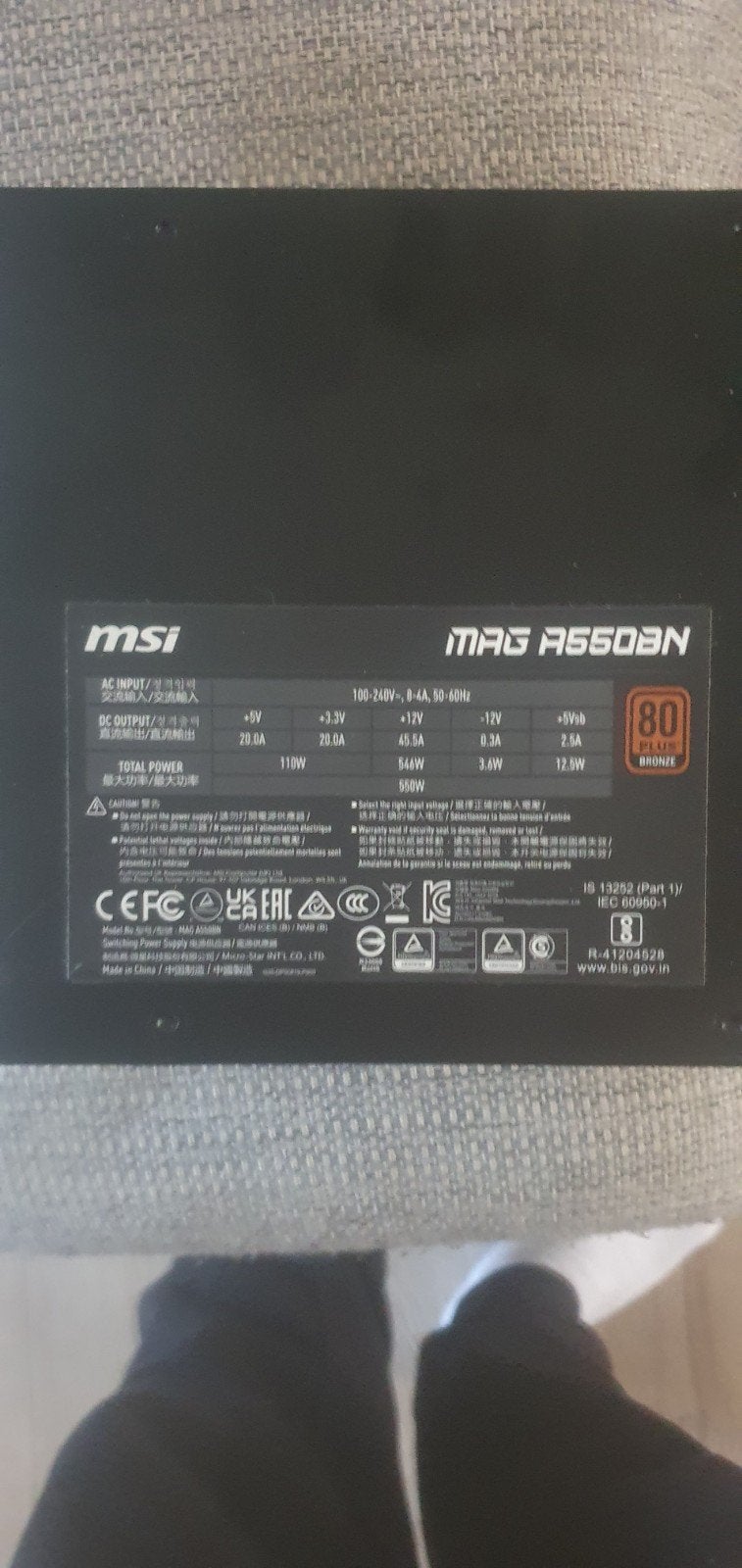 Msi Mag A550BN 80 PLUS BRONZE 550W, Computers en Software, Ophalen of Verzenden
