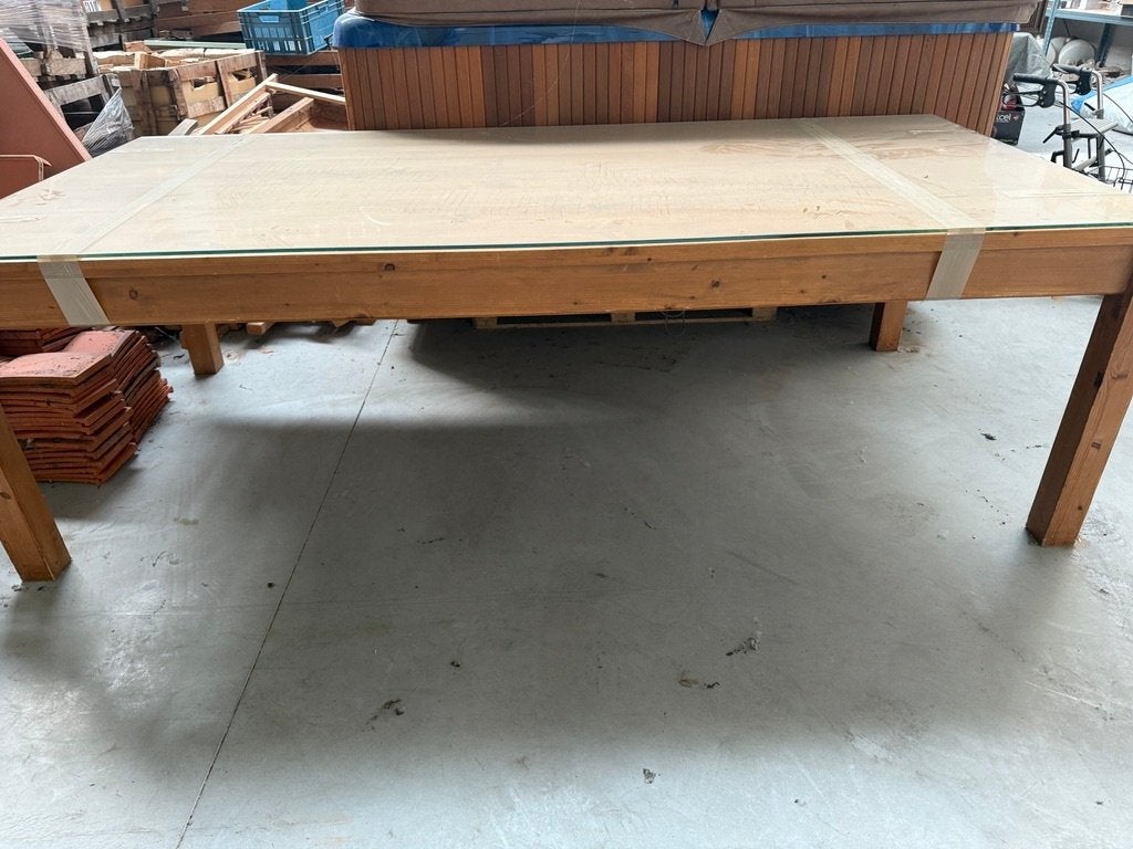 tafel Grenen, met veiligheidsglas, Huis en Inrichting, Ophalen, Gebruikt, 100 tot 150 cm, 200 cm of meer