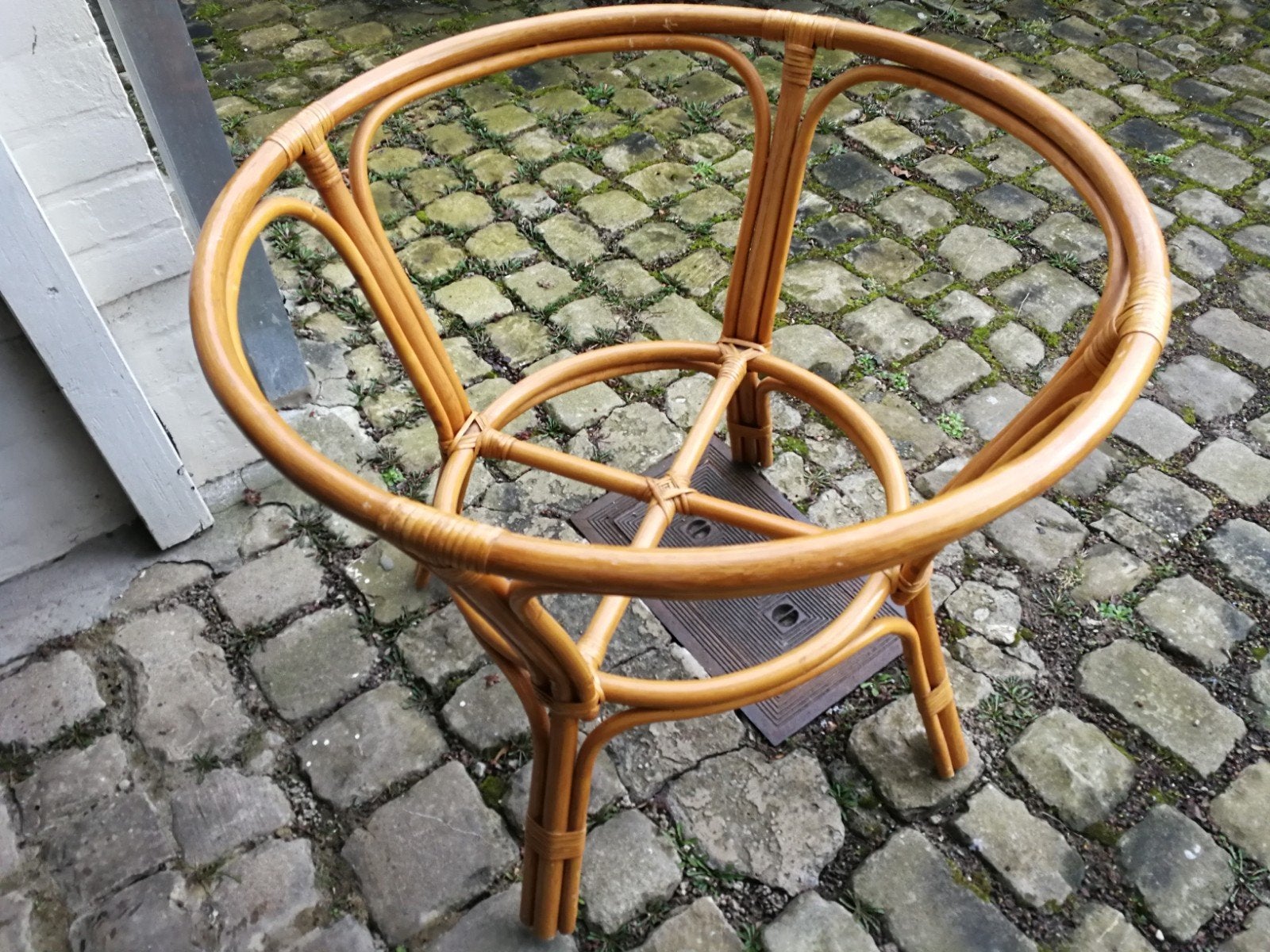 Vintage canne osier - Pied de table Voet, Enlèvement, Utilisé, Rond, Osier
