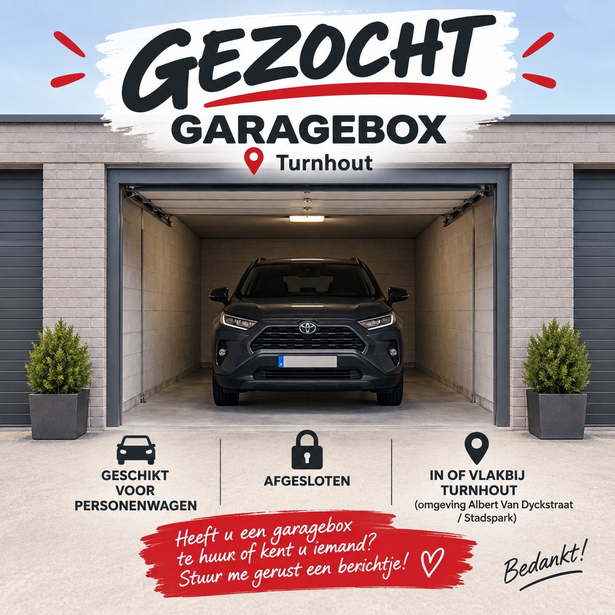 Gezocht: afgesloten garagebox Turnhout, Turnhout