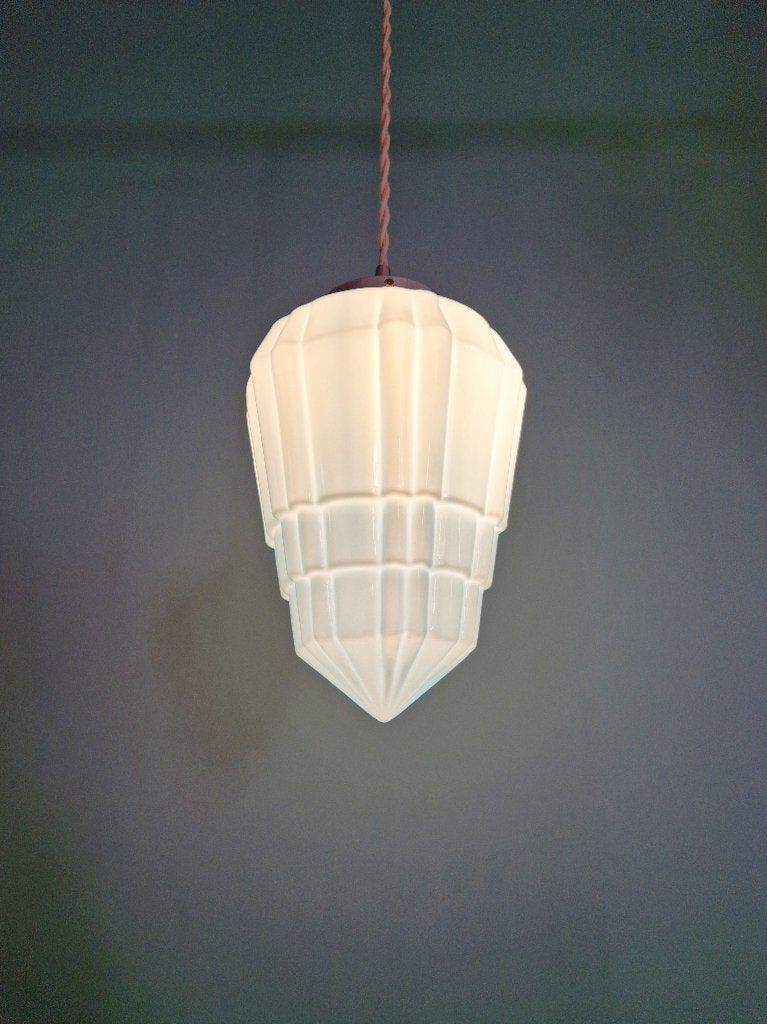 Suspension Art Déco en opaline bleue, années 1920-30, Enlèvement ou Envoi