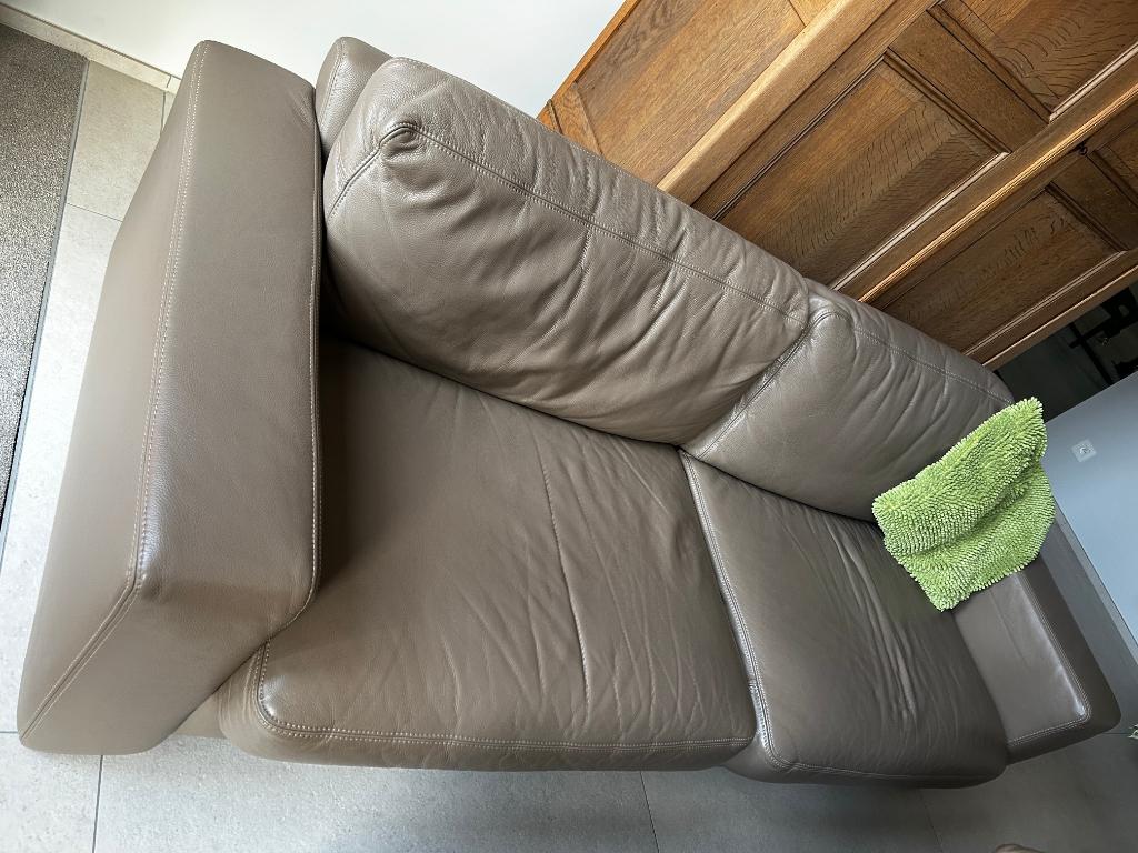 volledig 2 + 3 zit lederen salon in bruin, Huis en Inrichting, Zetels | Complete zithoeken, Ophalen, Gebruikt, Leer, Modern, hedendaags