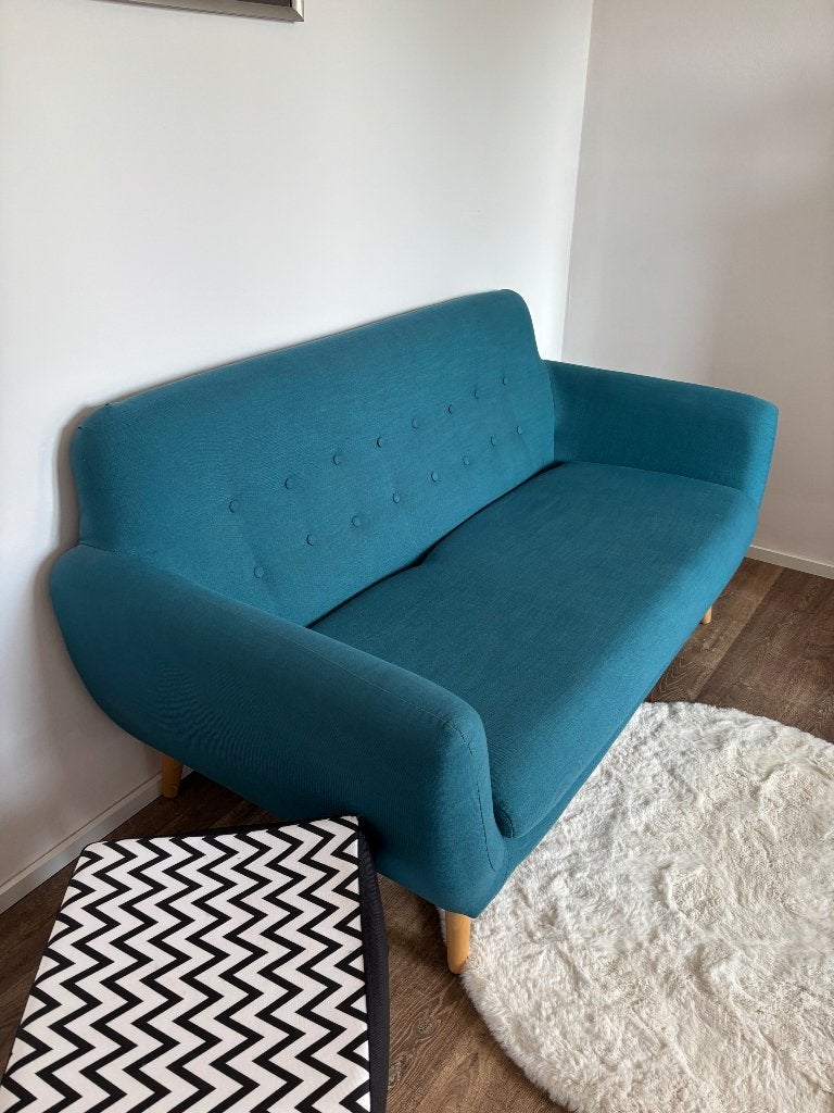 Blauwe stoffen zetel - tweepersoons, Ophalen, Gebruikt, 150 tot 200 cm, Tweepersoons