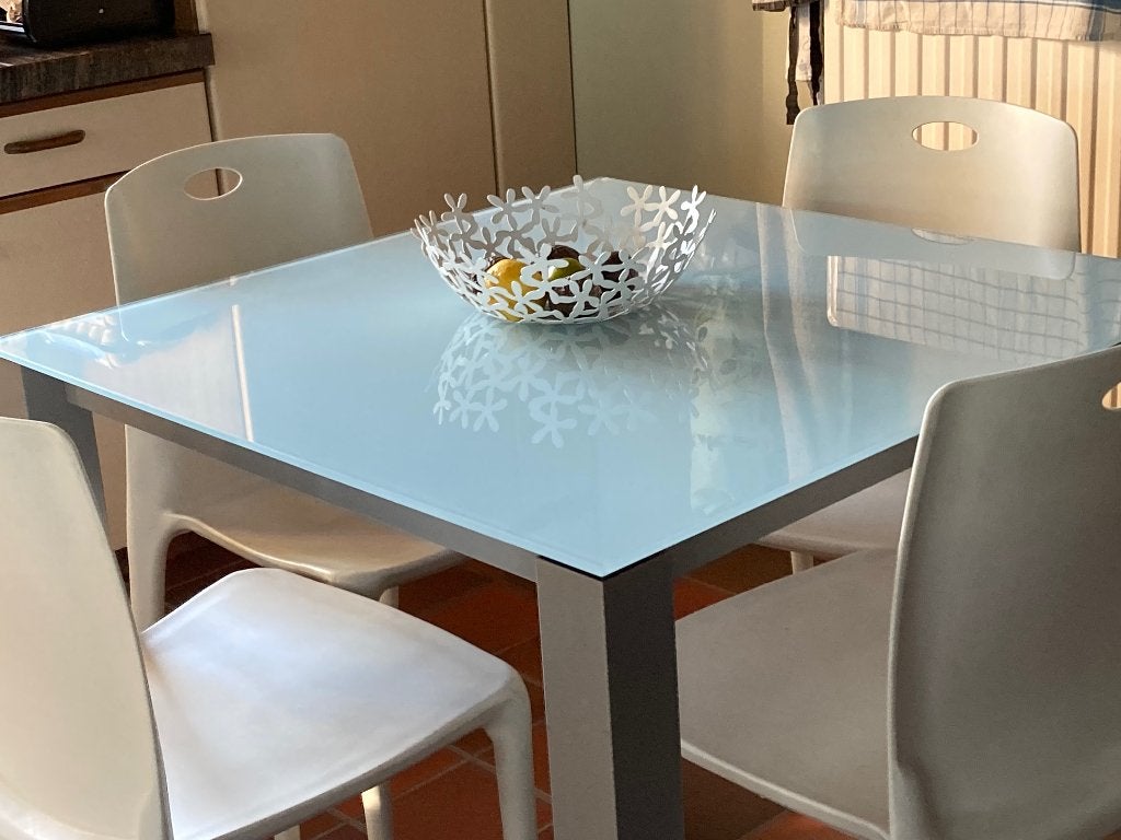 Table et chaises de cuisine, Quatre personnes, 50 à 100 cm, Carré, Verre