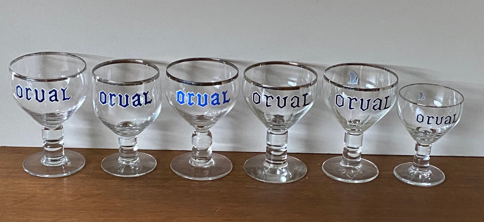 6x oud glas brouwerij abdij ORVAL (1 emaille), Ophalen of Verzenden, Gebruikt, Glas of Glazen