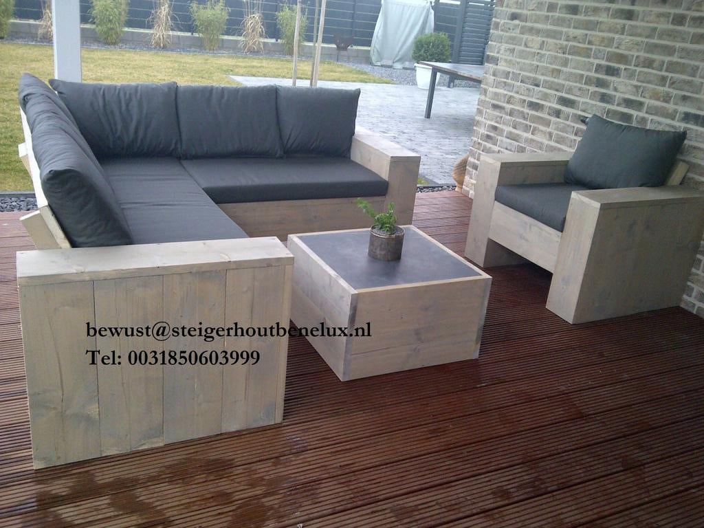Maak van uw terras een lounge! Steigerhouten hoekbank!, Tuin en Terras, Tuinsets en Loungesets, Ophalen of Verzenden, Steigerhout