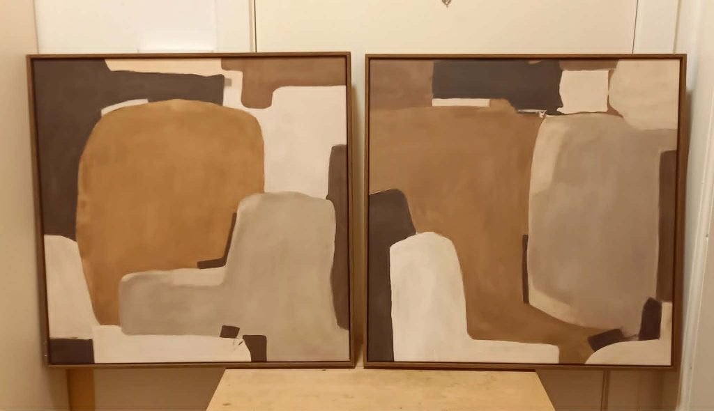 LOT 2 TABLEAUX FORMES ABSTRAITES "LIFE-STYLE", Antiquités & Art, Enlèvement