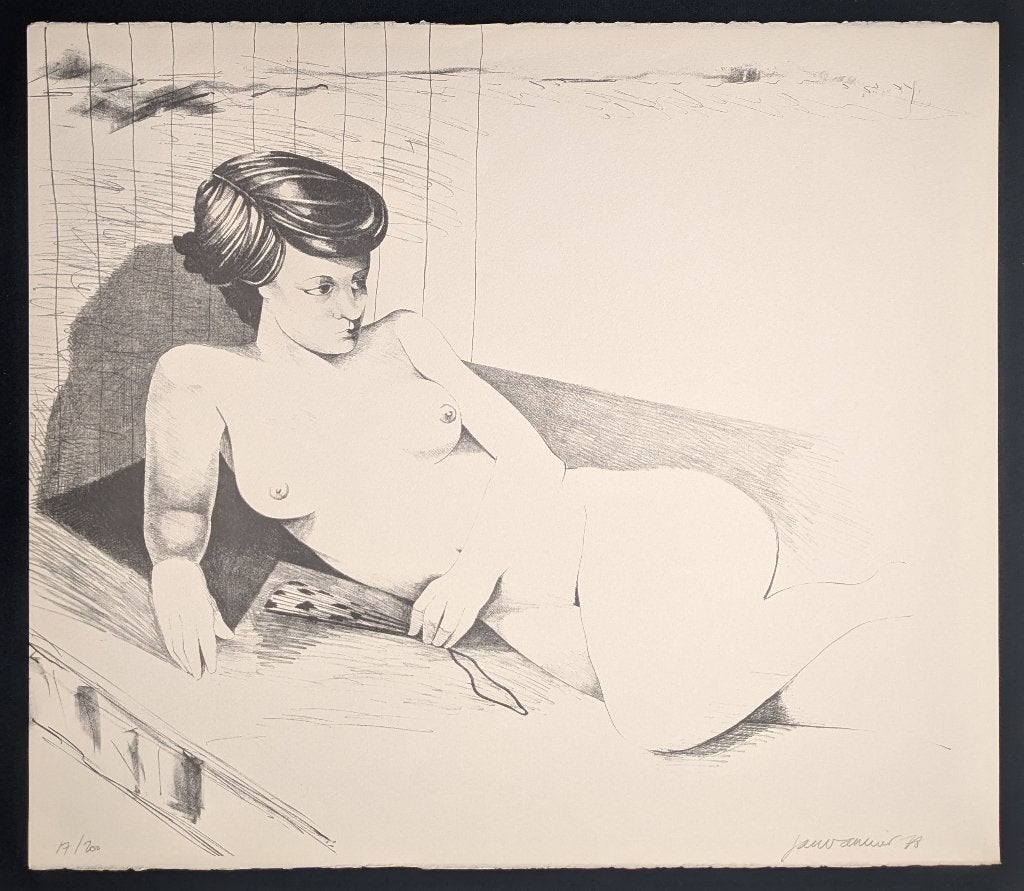 Liggend naakt op de sofa (1978) – litho - Jan Vanriet, Portret en Figuren, Ophalen of Verzenden, Lithografie, Gelimiteerde oplage