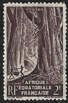 1 Postzegel Frans-Equatoriaal-Afrika oerwoud 1947, Ophalen of Verzenden, Overige landen, Postfris