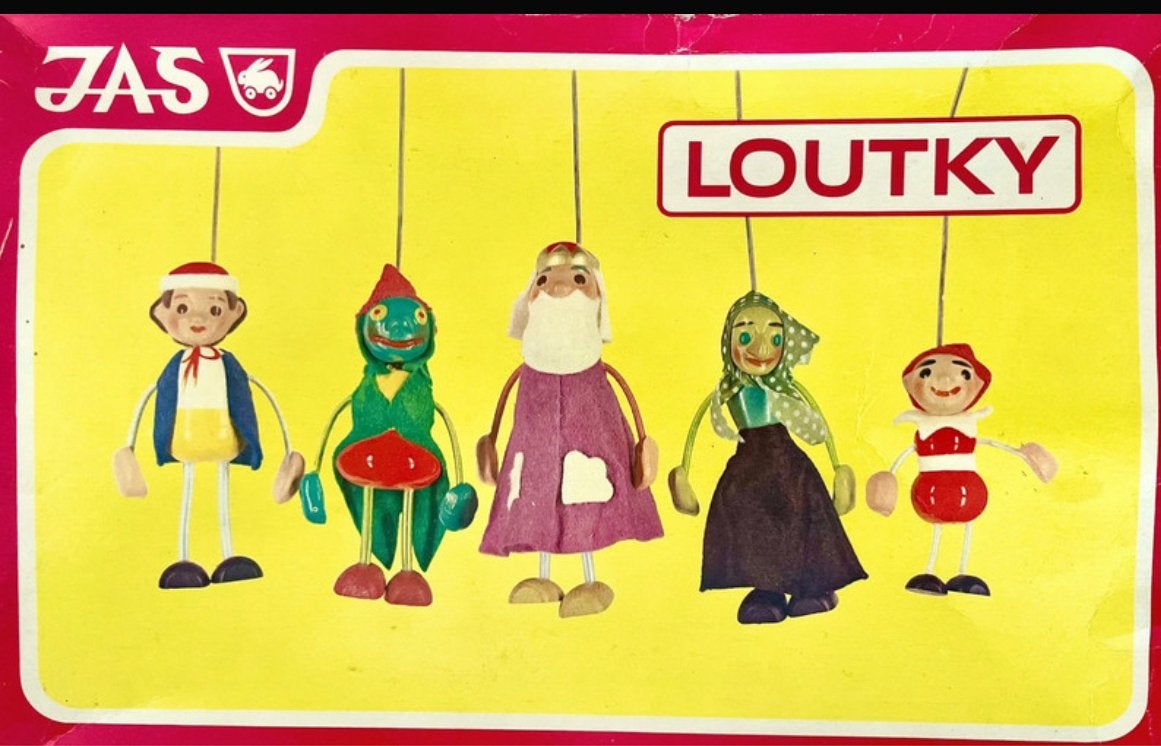 vintage Tsjechische marionetten jaren ‘80 merk JAS Loutky., Ophalen of Verzenden, Zo goed als nieuw, Complete set