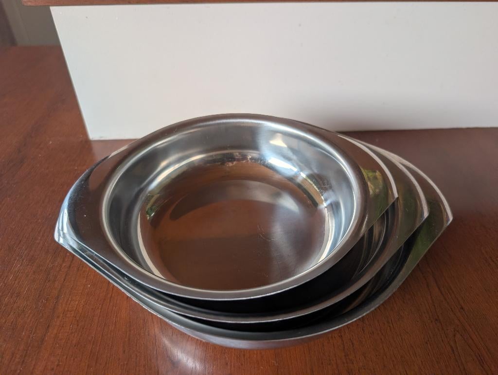 Vintage Set Serveerschalen (3-delig) – Inox 18/8, Antiek en Kunst, Ophalen of Verzenden