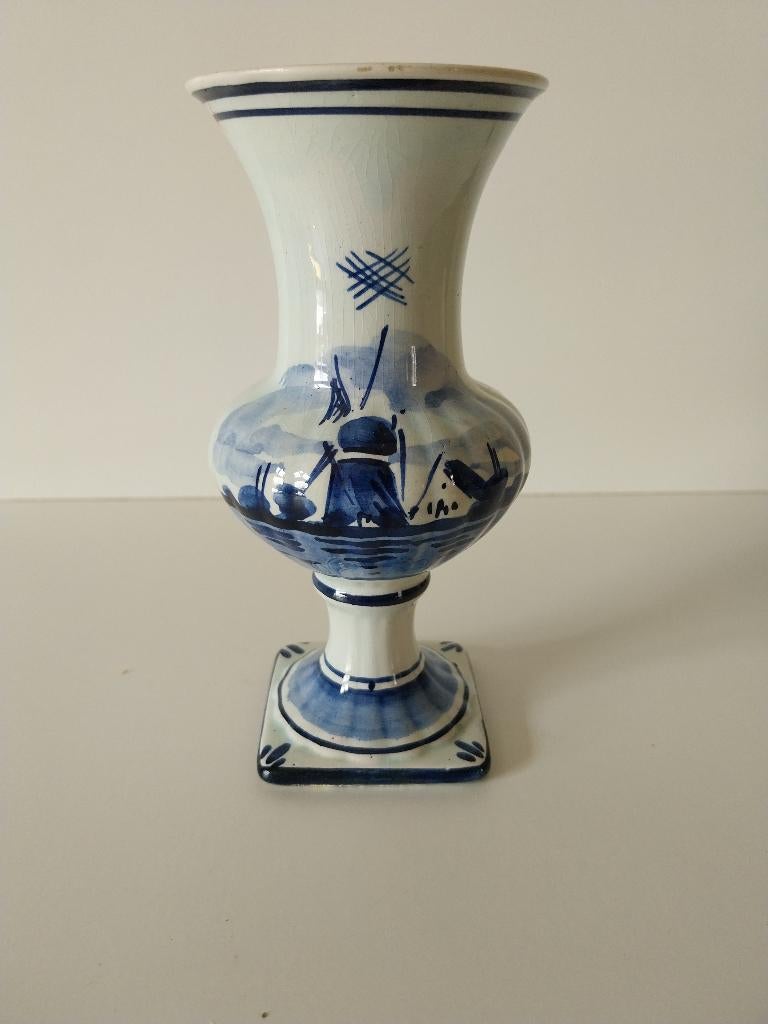 Vintage Delfts blauw vaasje met stempel hoogte 14cm, Ophalen of Verzenden