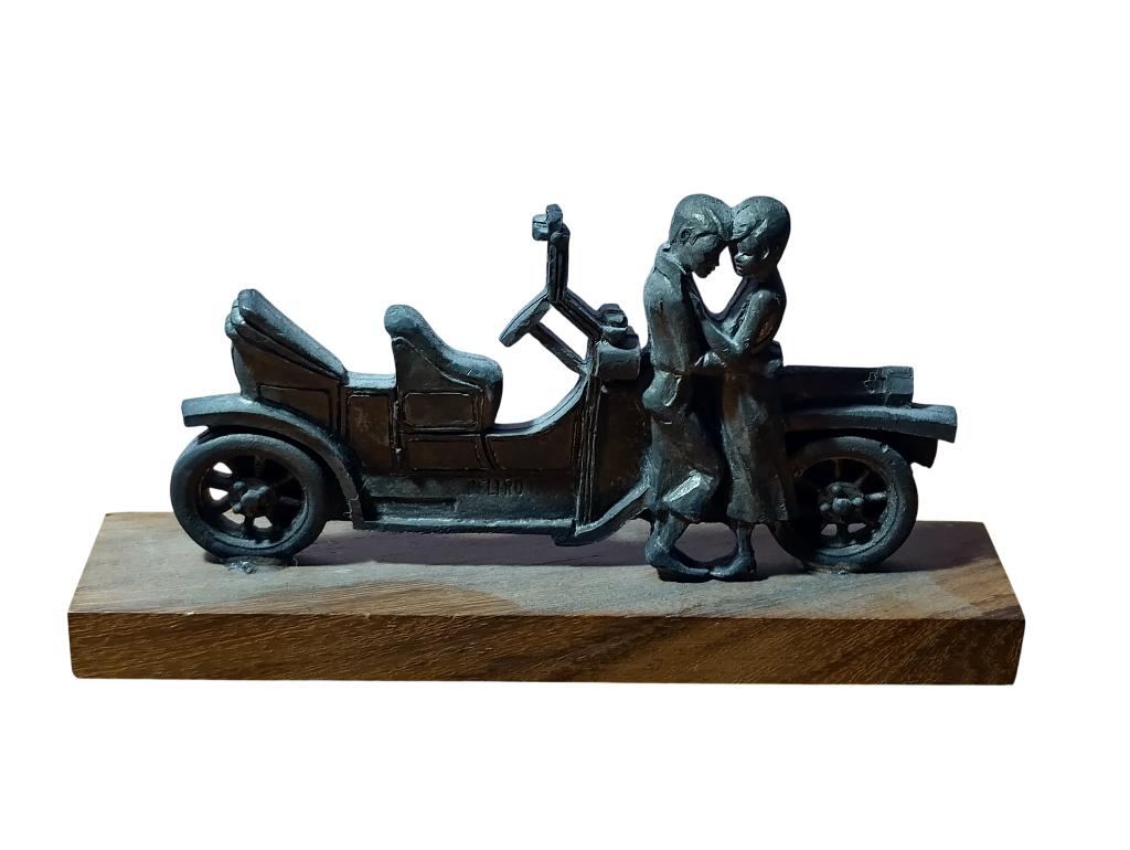 Couple voiture peltro argentato 1000 14cm vintage 60/70, Antiquités & Art, Antiquités | Étain, Enlèvement