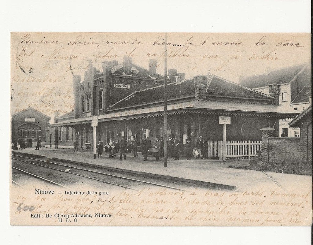 ninove pk station gare, Verzamelen, Ophalen of Verzenden, Voor 1920, Gelopen, Oost-Vlaanderen